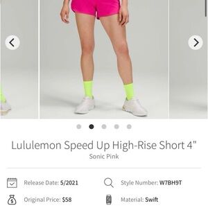 Lululemon Sonic Pink Speed Up Shorts
